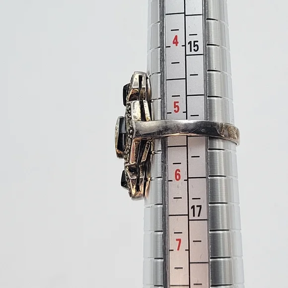 Sterling Silver Purple Glass Center Onyx Art Deco Style Ring Size 5 1/4 - Picture 8 of 13